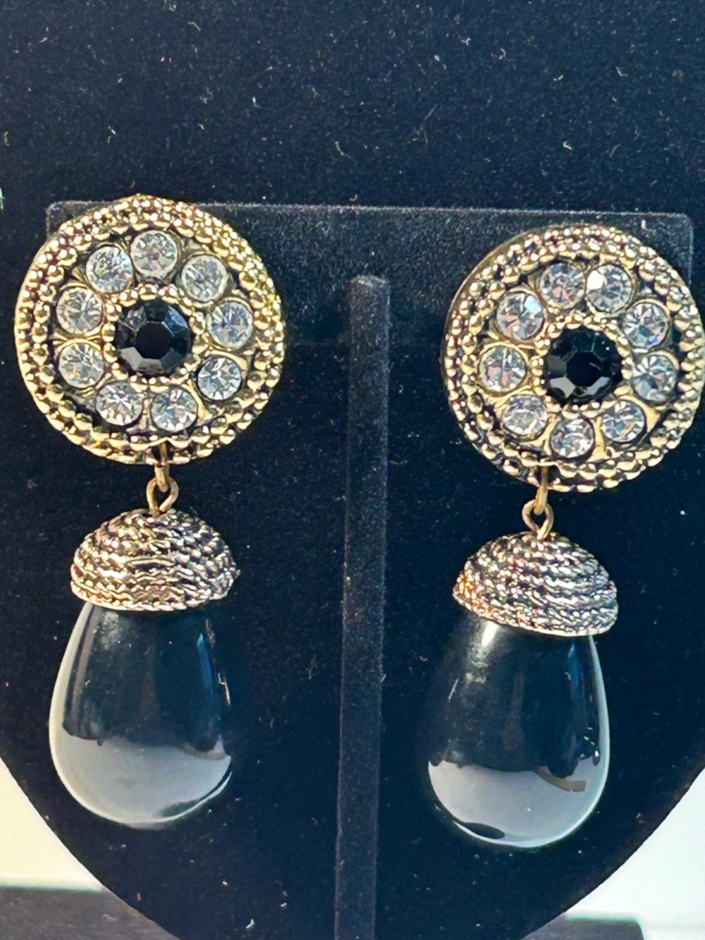 Blanco  Runway Couture Black Crystal Drop Statement Clip On Earrings